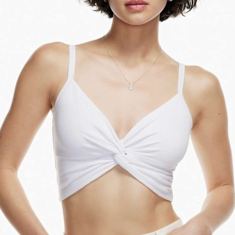 Wilfred| Aritzia| Ivory Ribbed Twist Knot Cropped Tank Top Sz XS